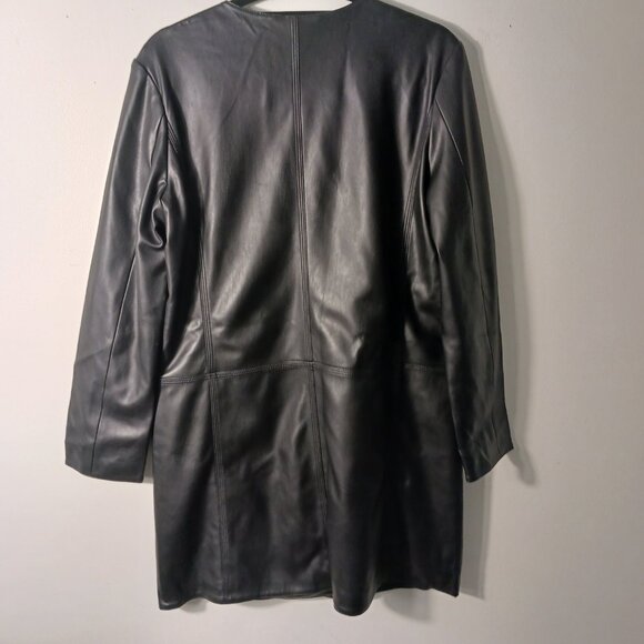 Calvin Klein Black Faux Leather Lightweight Coat, Size Medium Classic, Vegan - Picture 5 of 16
